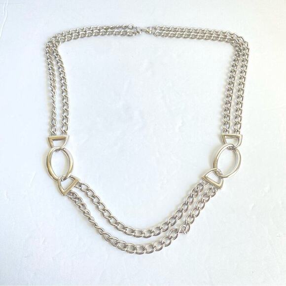 Napier Chunky Link Chain Necklace Double Layer Silver Statement Mob Wife 30” - Picture 2 of 9